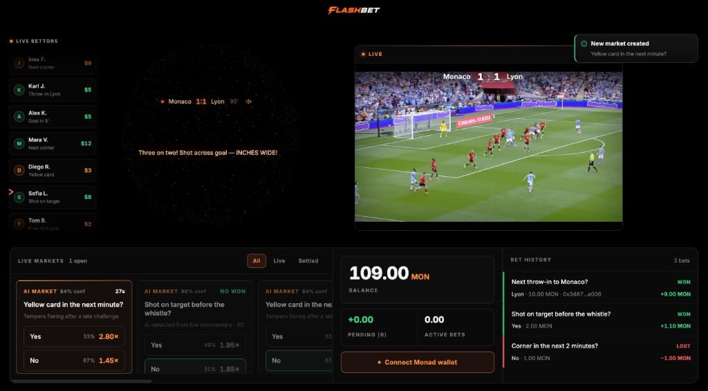 FlashBet — live on-chain prediction market with real-time YES/NO micro-betting on football moments